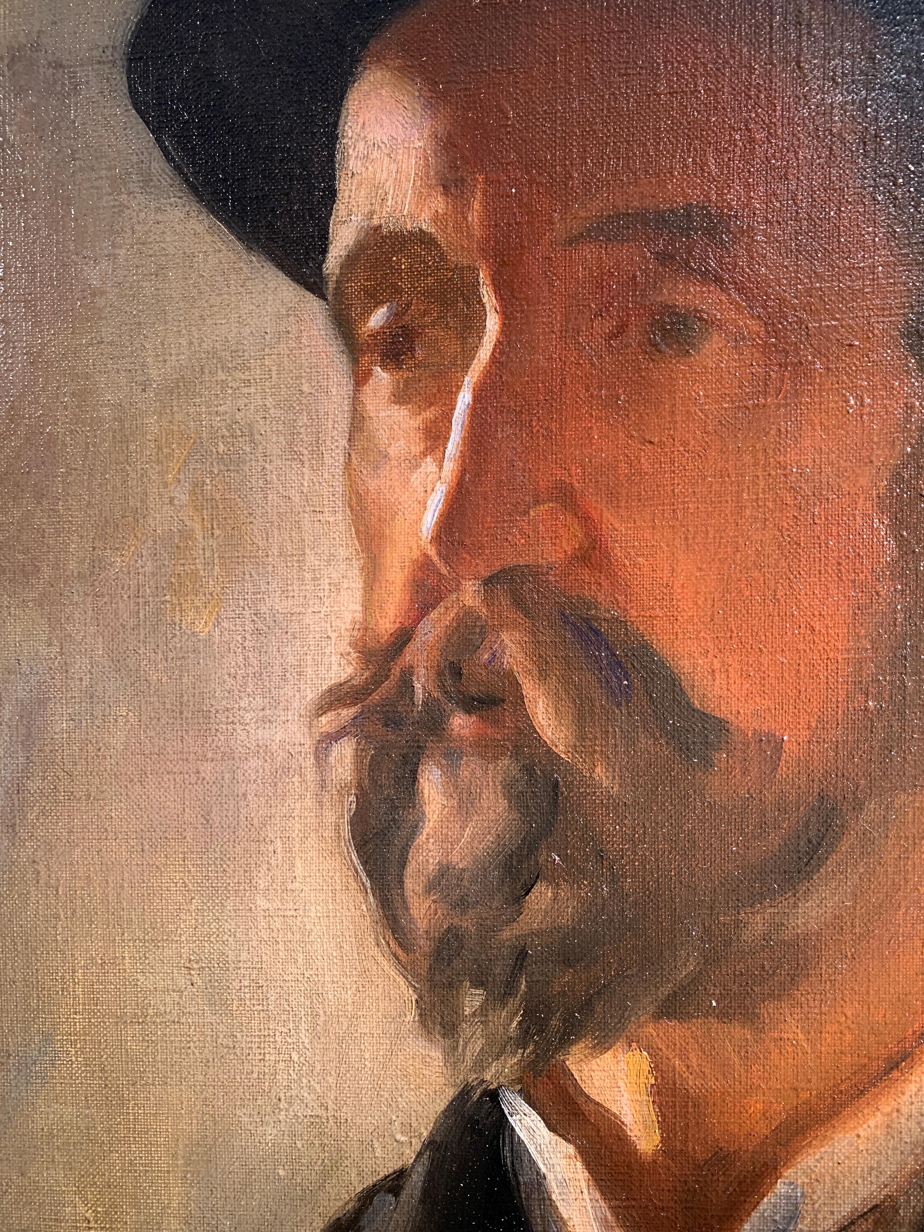 1930's English, Portrait in oil of a Bowler Hatted man, Photographer John Bean - Post-Impressionist Painting by George Herbert Buckingham Holland