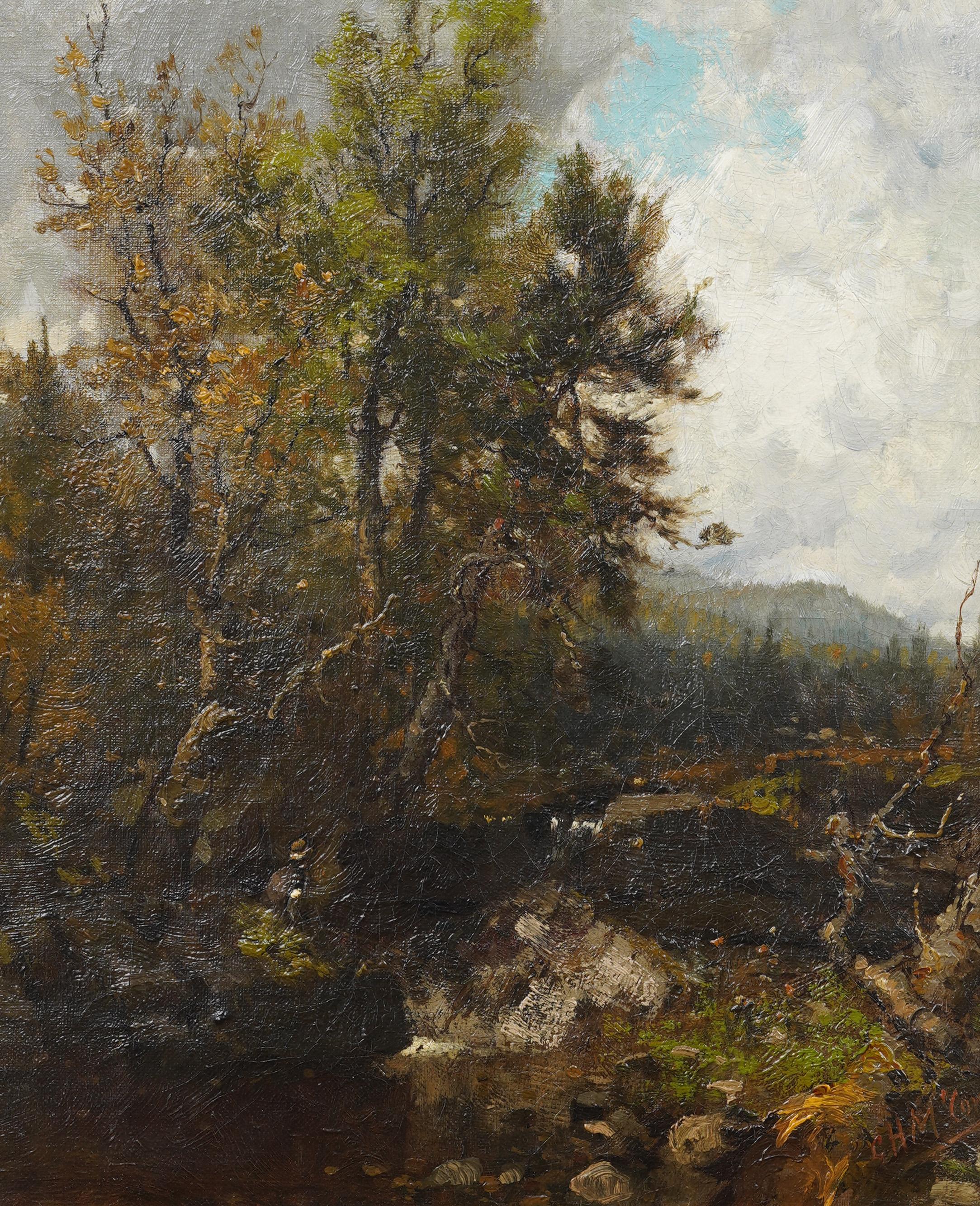 Antique American Hudson River School Mountain Landscape Framed Signed Painting For Sale 1