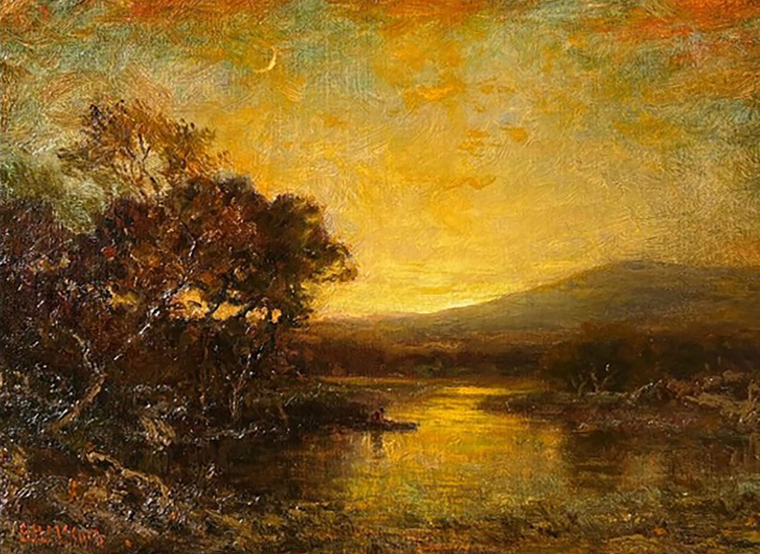 Boating at Sunset Tonalist Landscape by George Herbert McCord (1848-1909) 1
