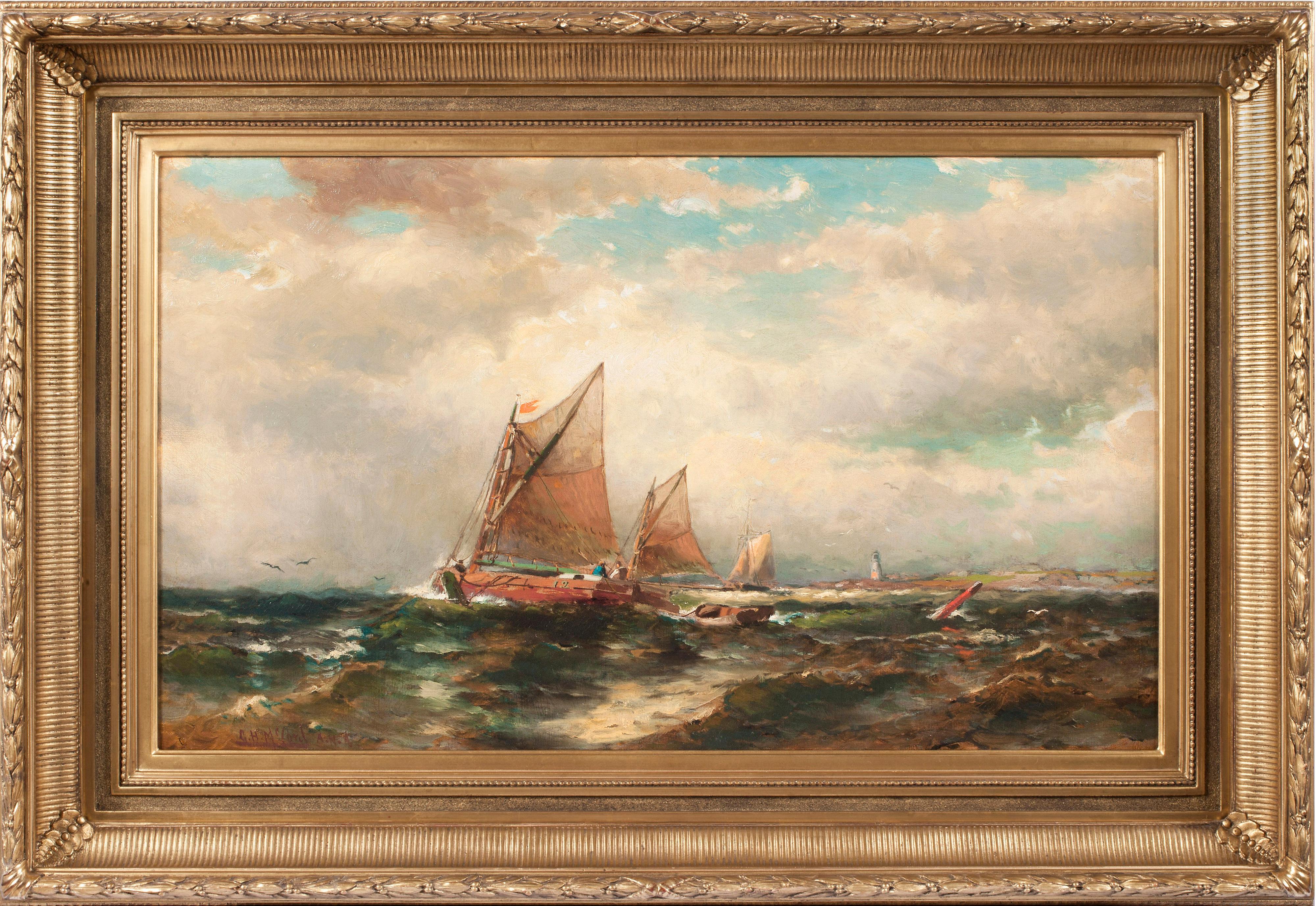 "Seascape", de l'artiste George Herbert McCord (1848-1909) de l'école de la rivière Hudson, est une huile sur toile et mesure 18,07 x 30,13 pouces. L'œuvre, qui provient d'une Collectional de Birmingham, Alabama, est signée "G.H. McCord A.N.A." en
