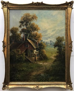 Landscape with Cottage, original oil on canvas, realist style, 20thCentury