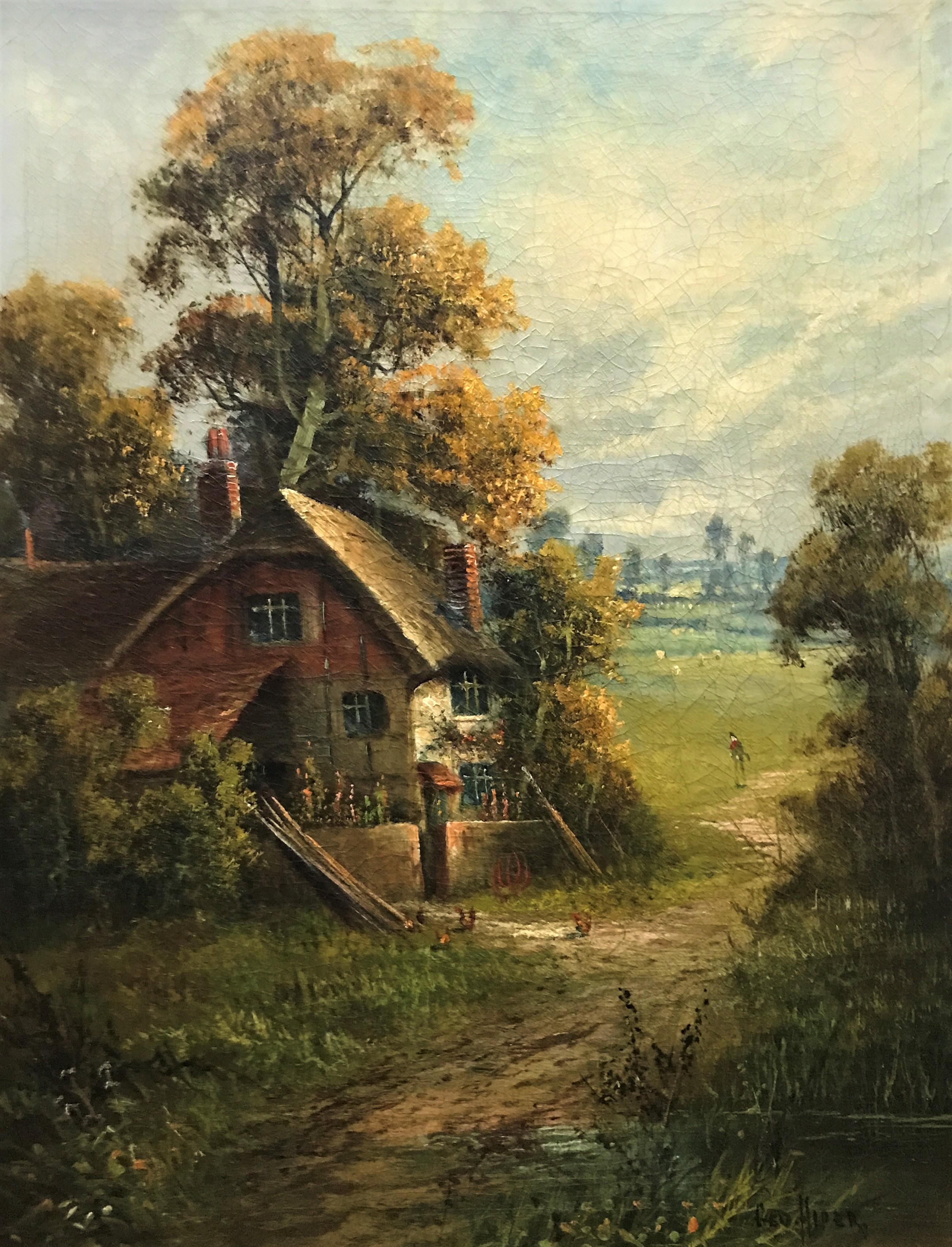 George Hider Landscape Painting - Landscape with Cottage, original oil on canvas, realist style, 20thCentury