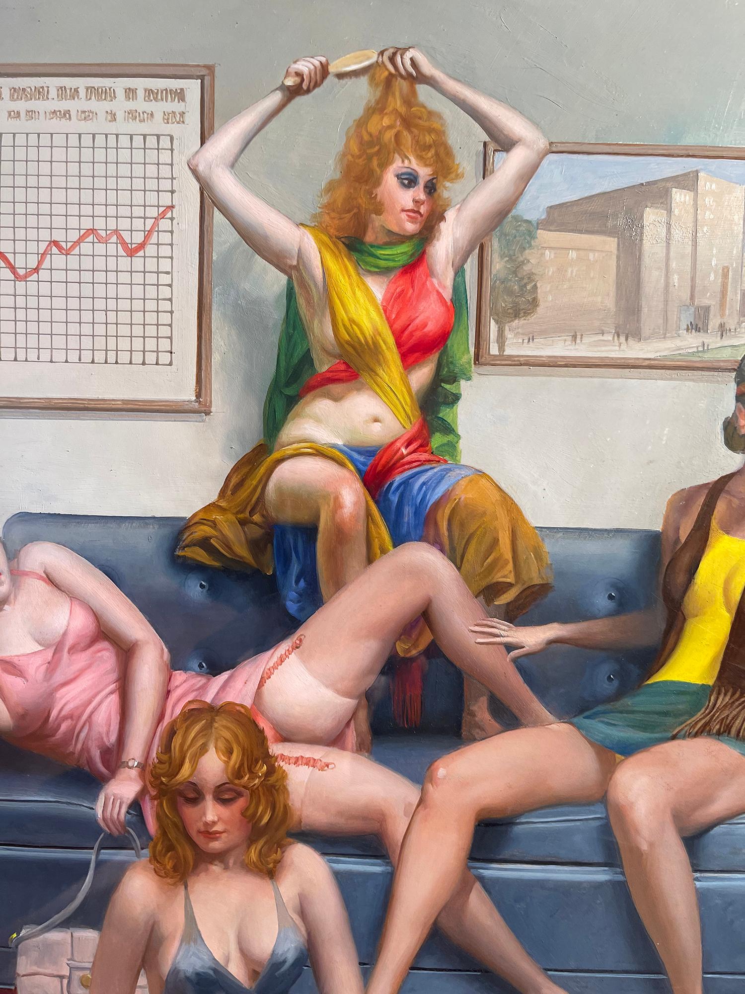Bordel, Harem groovy avec Courtesan, Concubine, Paramour, Playboy Magazine - Marron Nude Painting par George Hirsch