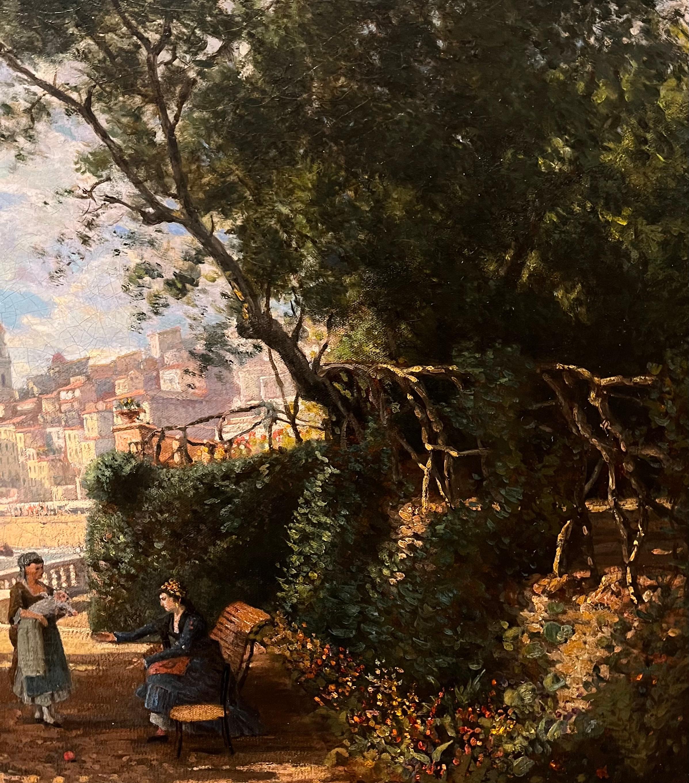 Ein Garten in Montone, Frankreich (Braun), Landscape Painting, von George Hobbs