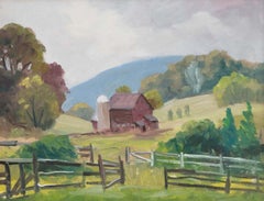 George Holloway Red Barn Landscape Oil, 1983