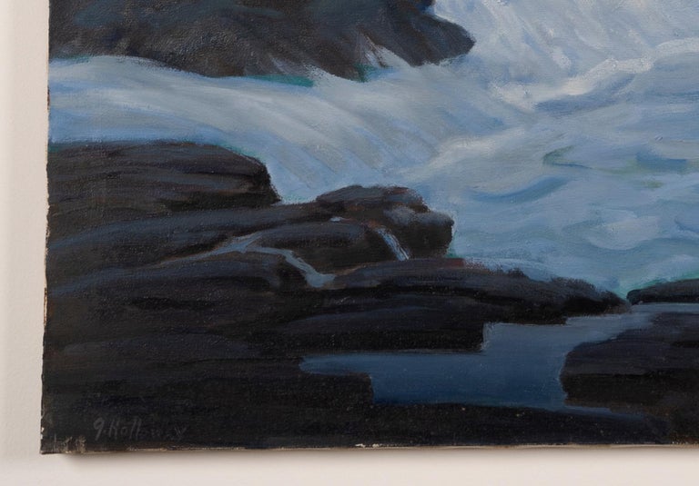 Antique American Impressionist Large Crashing Waves Coastal Seascape Painting 3