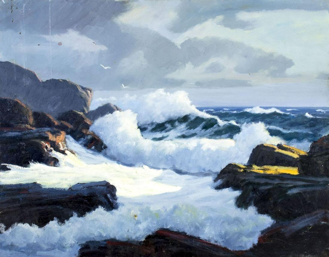 George Holloway Landscape Painting - Rocky Seashore (Landscape Oil Painting)