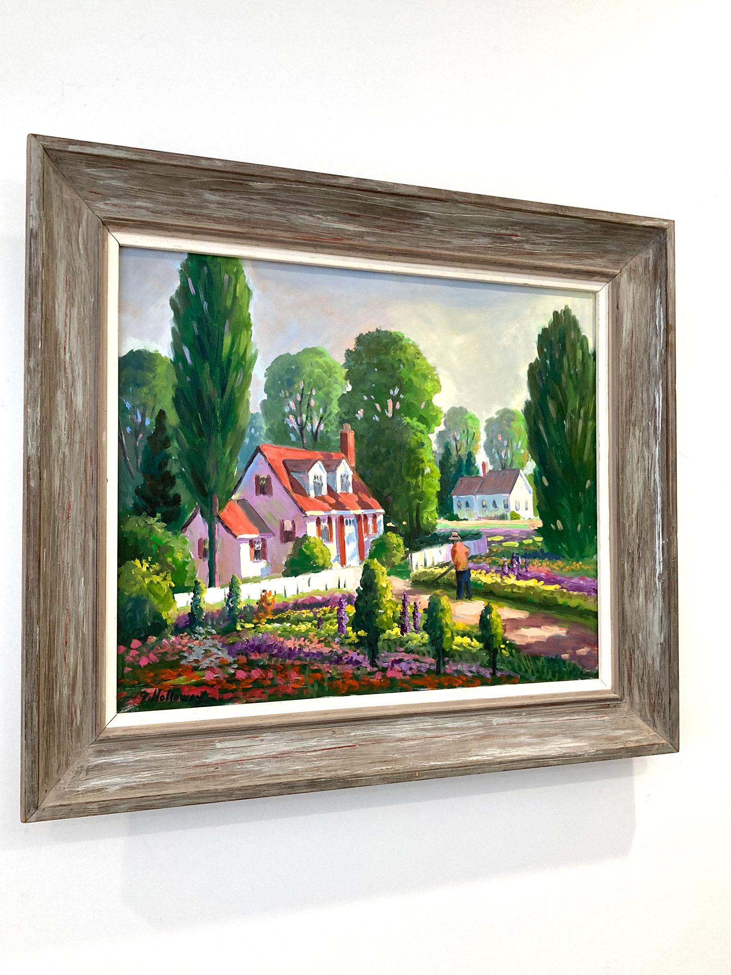 « Sunday Gardening », peinture à l'huile impressionniste florale colorée encadrée en vente 7