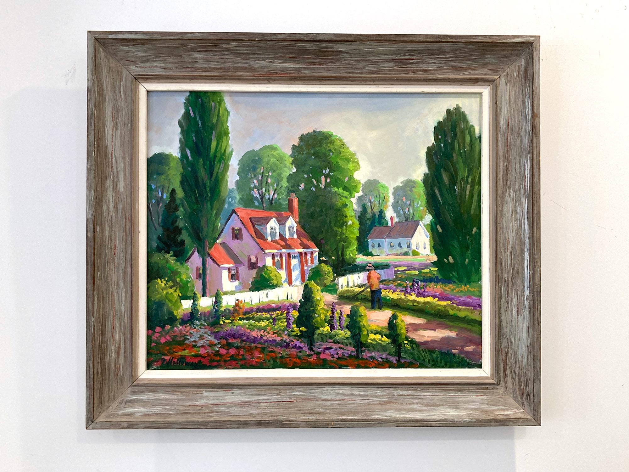 « Sunday Gardening », peinture à l'huile impressionniste florale colorée encadrée en vente 8