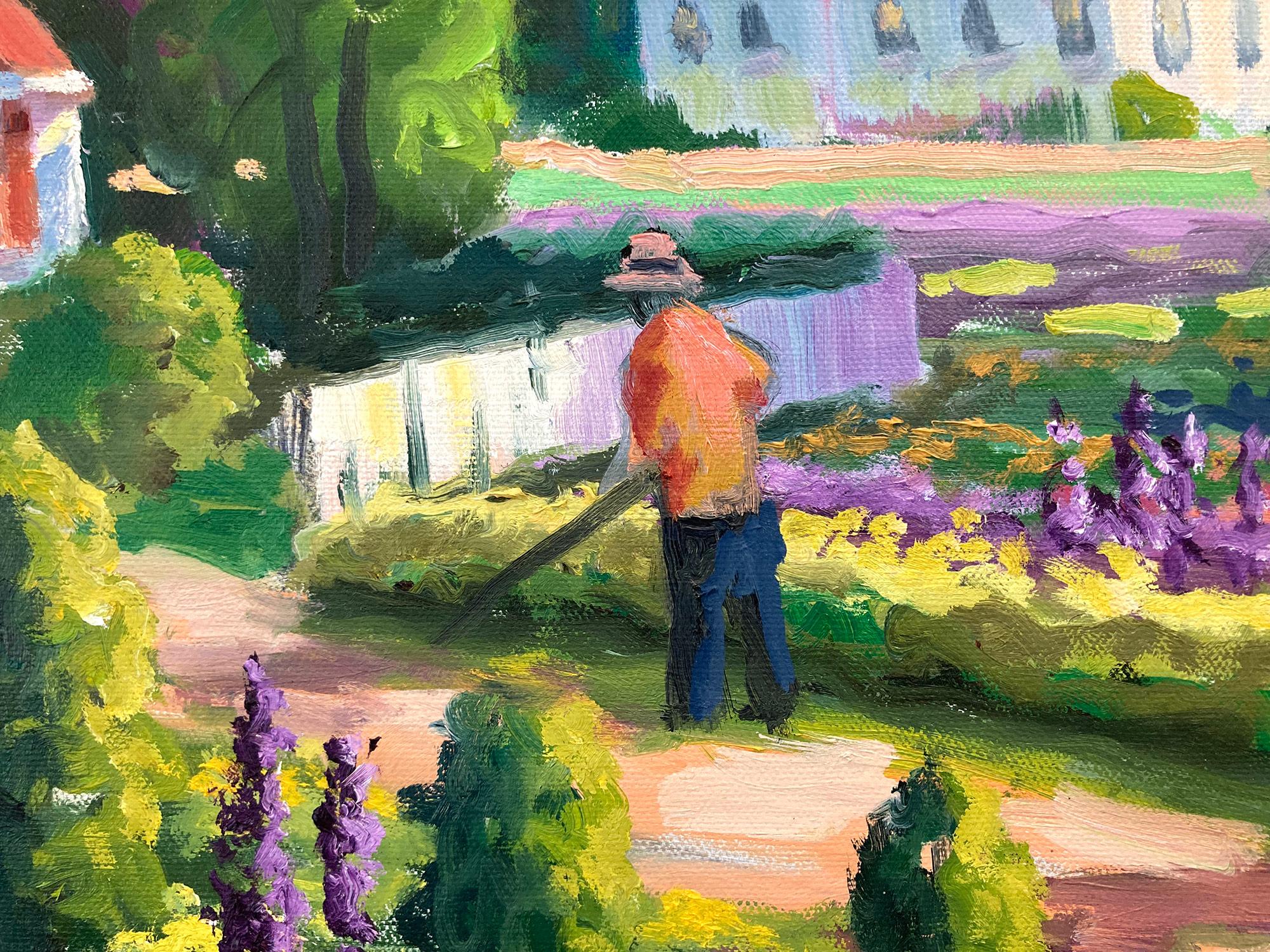 « Sunday Gardening », peinture à l'huile impressionniste florale colorée encadrée - Impressionnisme Painting par George Holloway