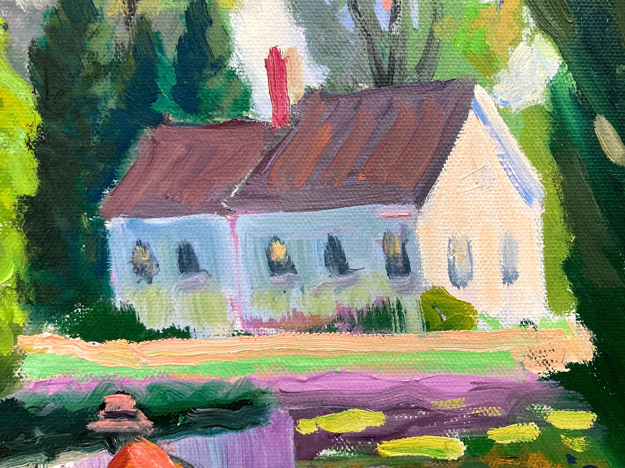 « Sunday Gardening », peinture à l'huile impressionniste florale colorée encadrée - Gris Landscape Painting par George Holloway