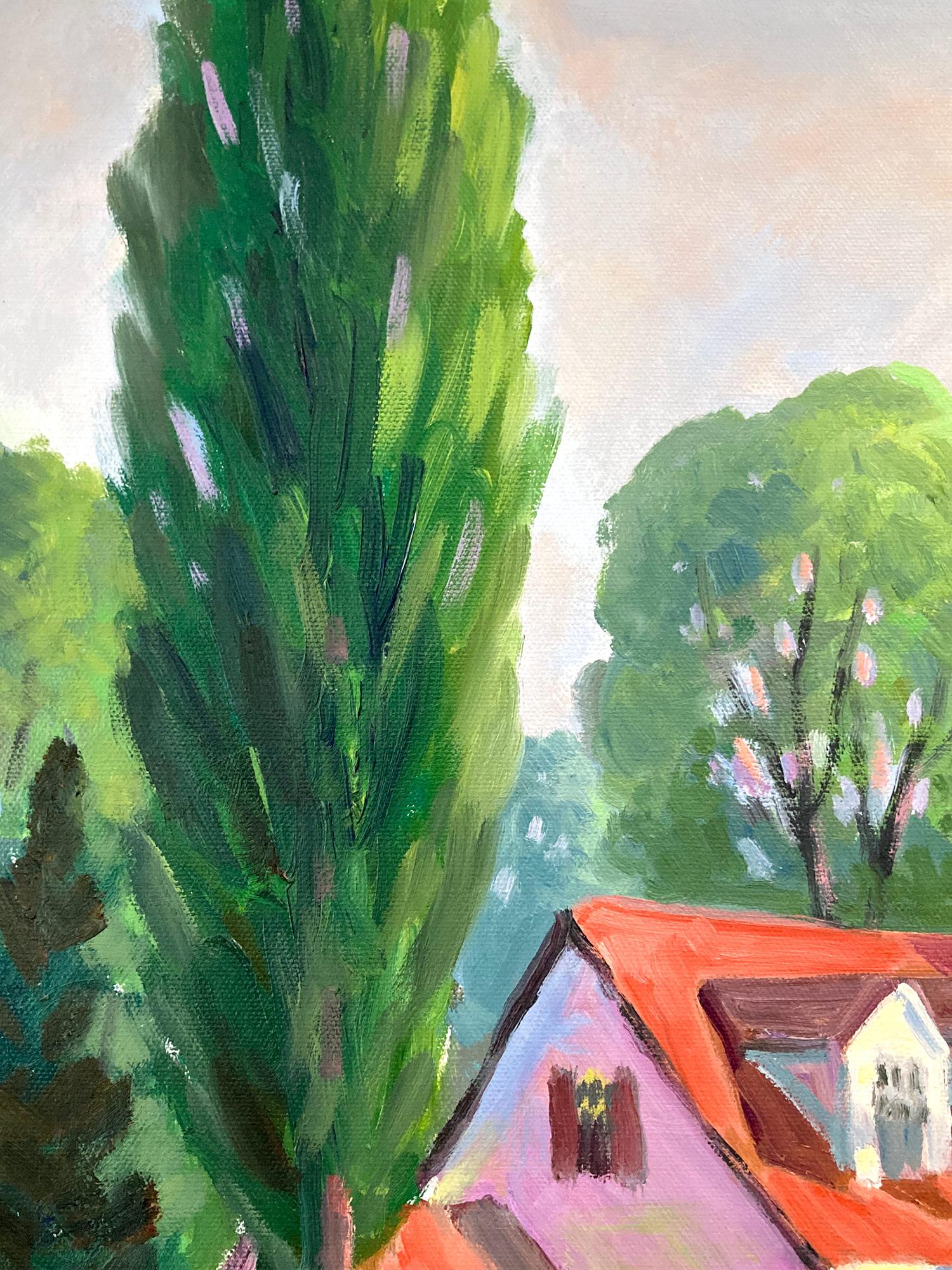 « Sunday Gardening », peinture à l'huile impressionniste florale colorée encadrée en vente 2