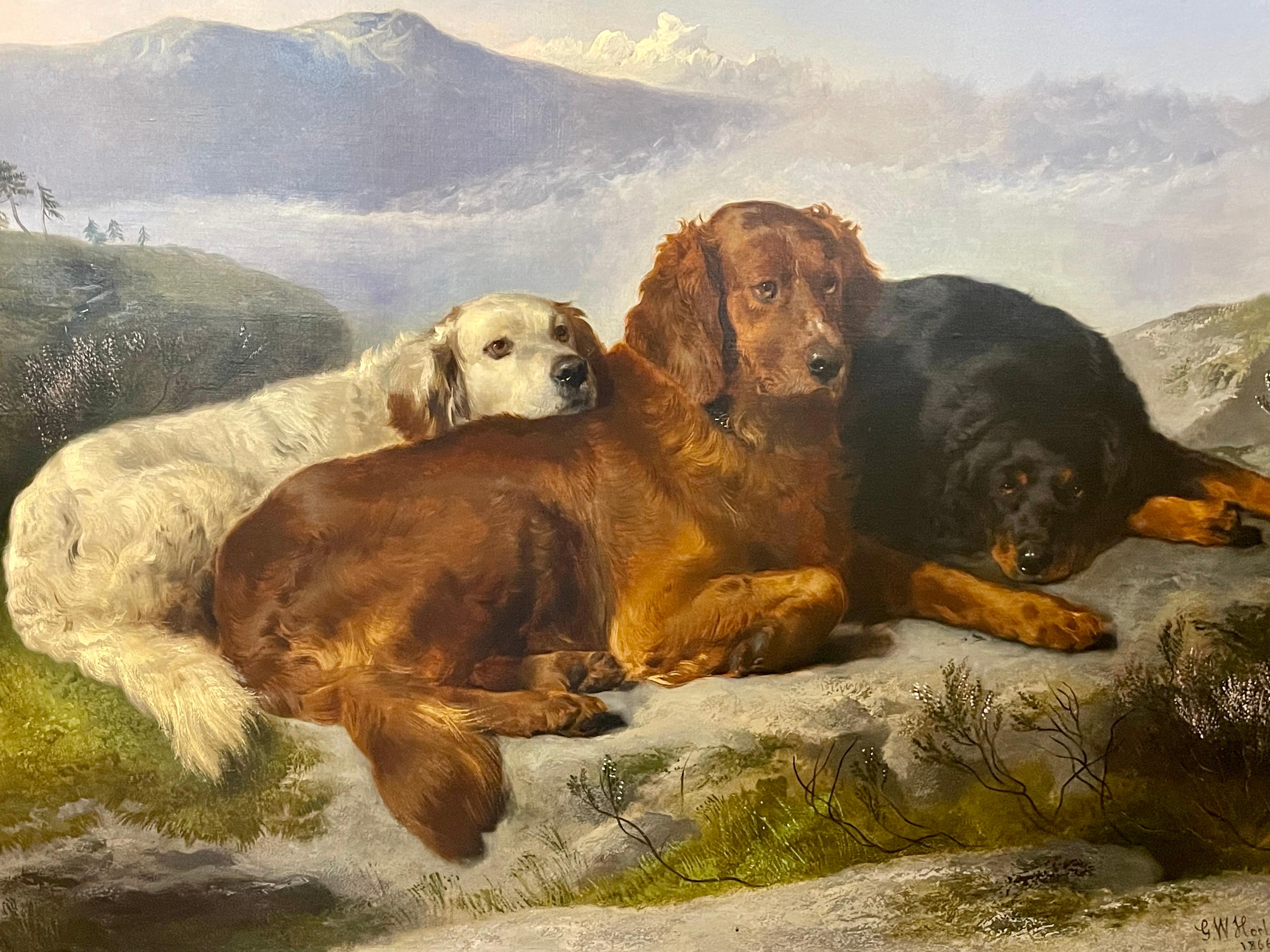 Gun Dogs on Rocky Outcrop - Painting by george horlor