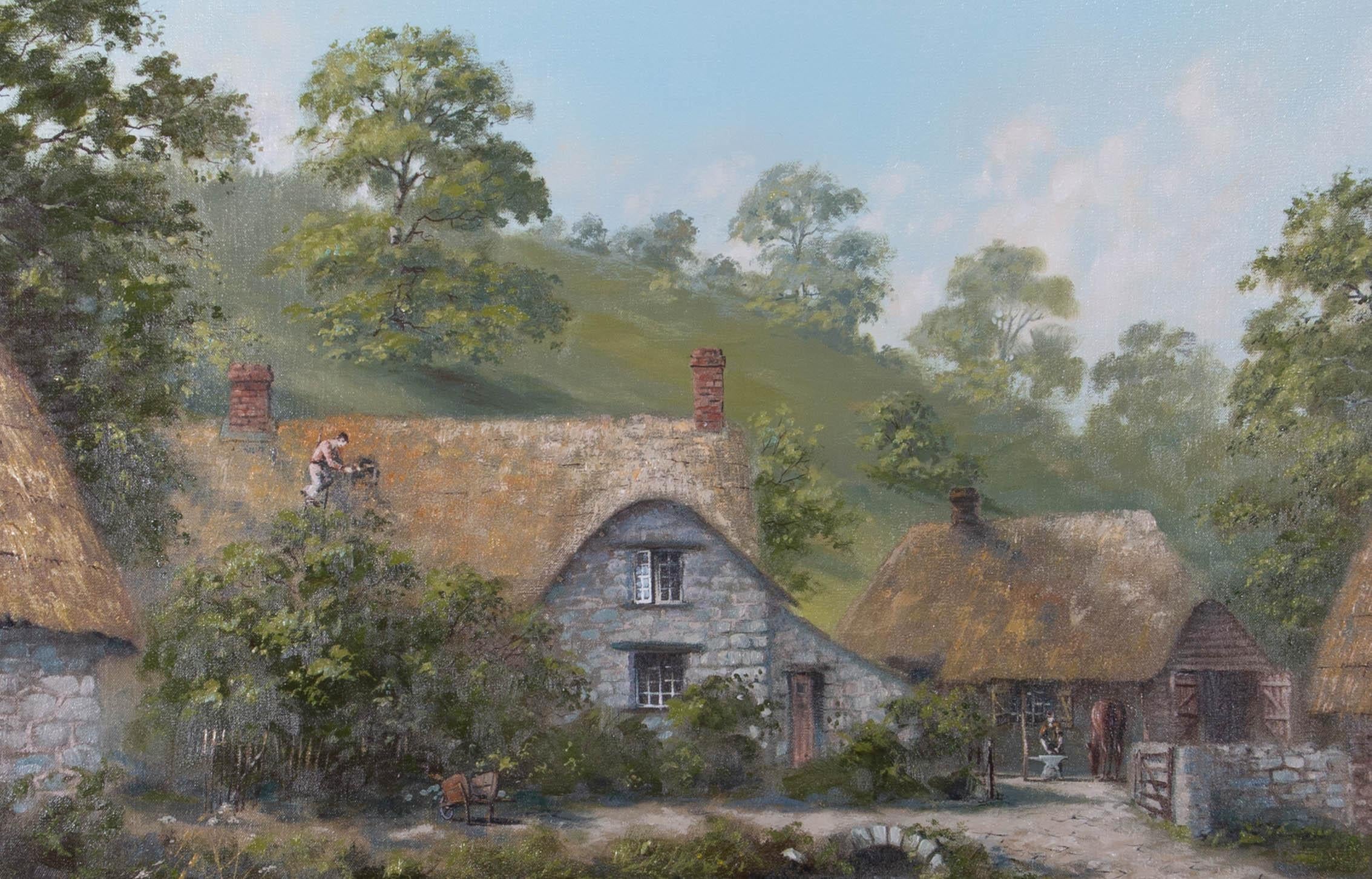 George Horne - 20th Century Oil, The Old Forge in Branscombe, Devon - Painting by George Horner