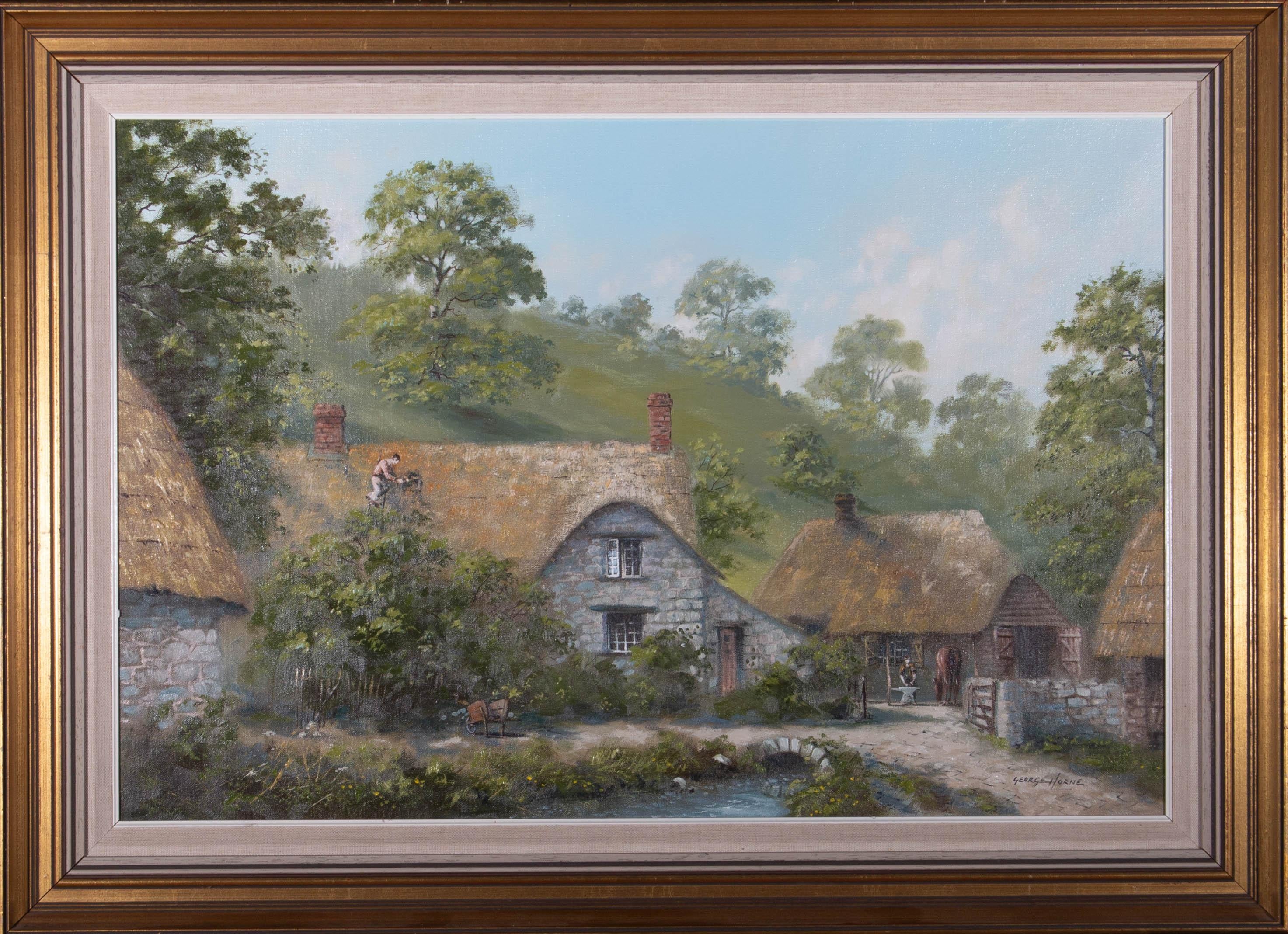 George Horner Landscape Painting - George Horne - 20th Century Oil, The Old Forge in Branscombe, Devon