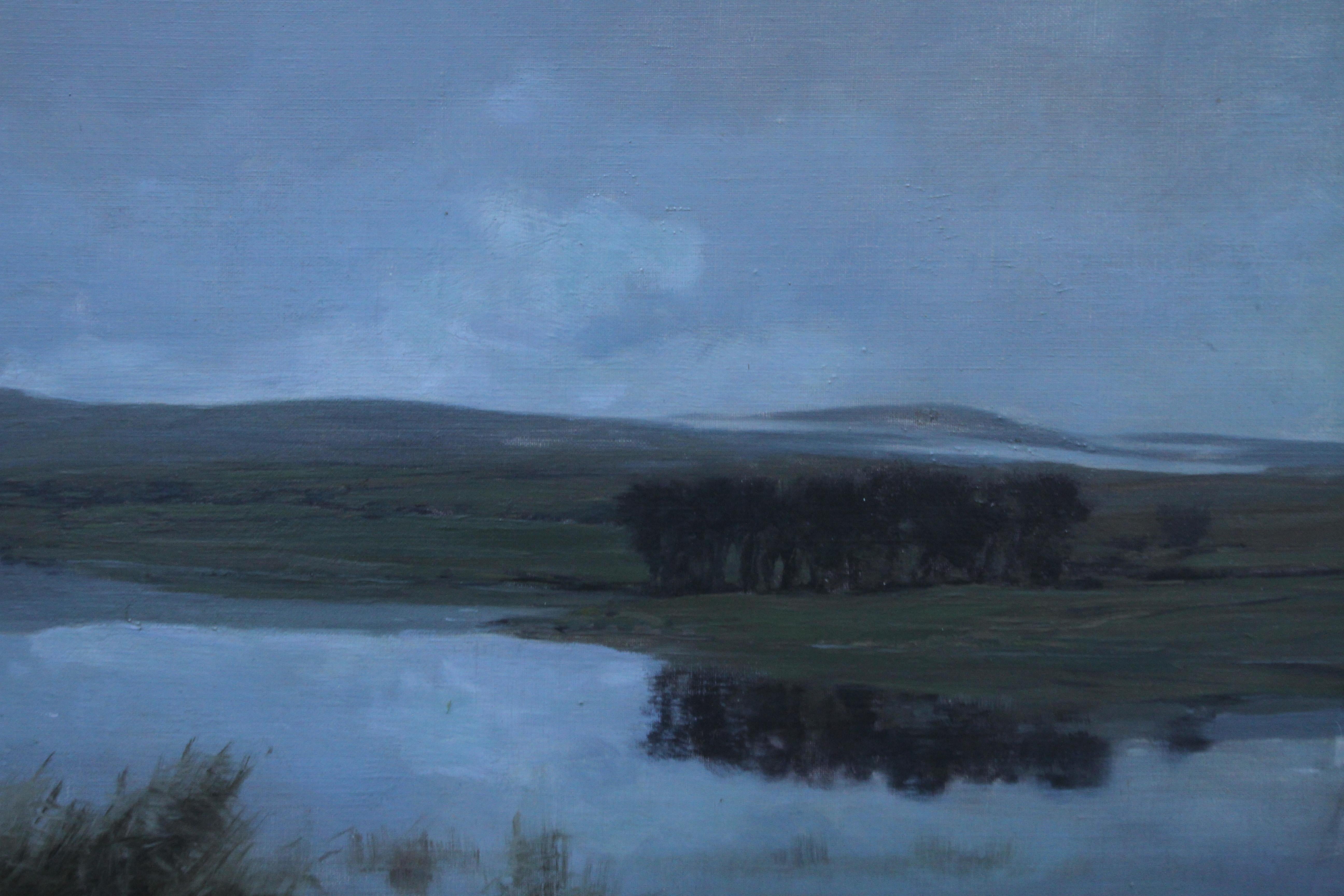 Scottish Loch - Scottish Victorian Impressionist art landscape oil painting  - Blue Landscape Painting by George Houston