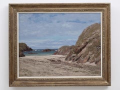 Peinture de paysage de la côte ouest de l'Écosse du 20e siècle représentant des rochers et une plage