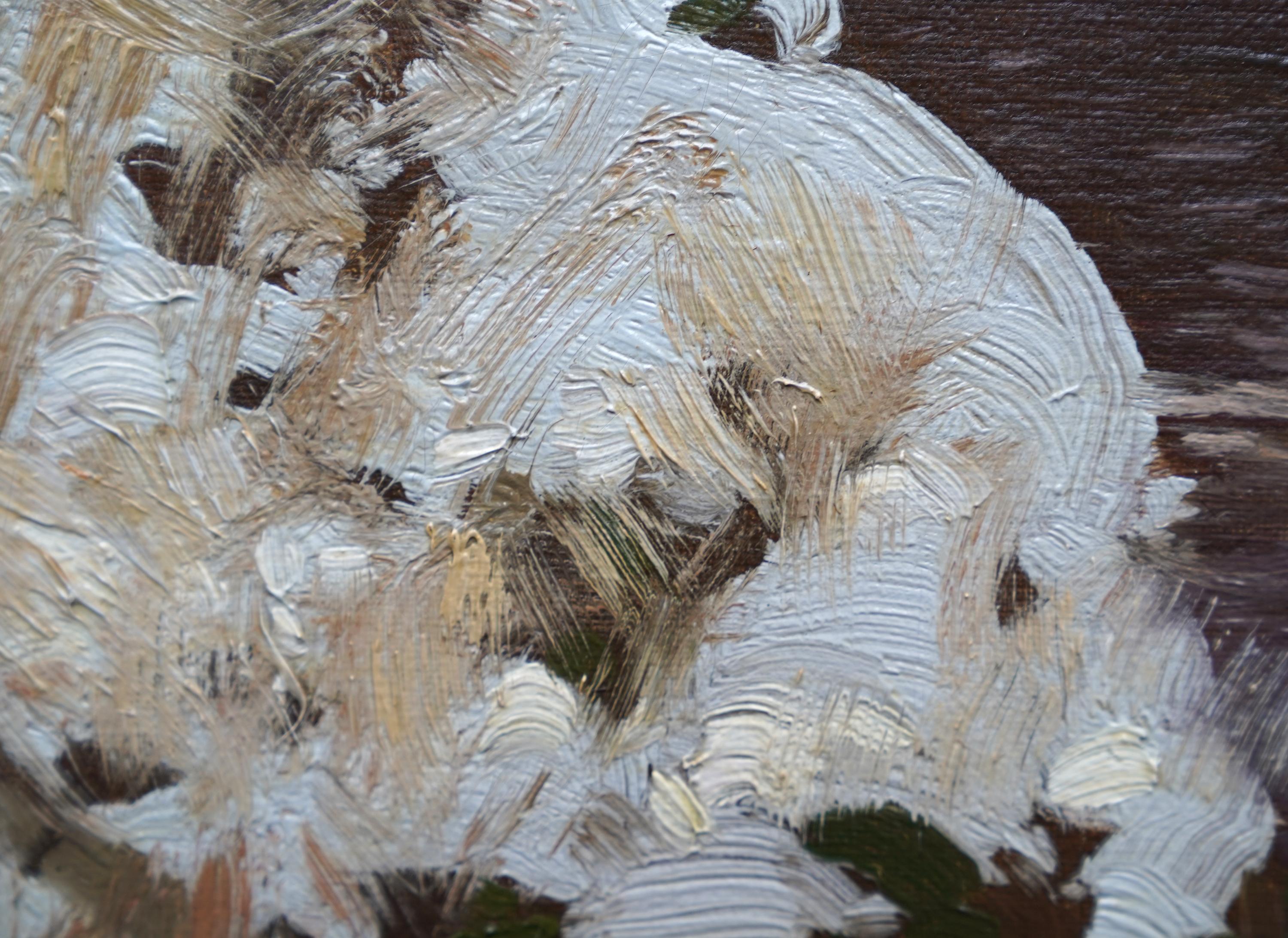 Paisaje invernal con arroyo - Pintura al óleo de arte eduardiano escocés en venta 5
