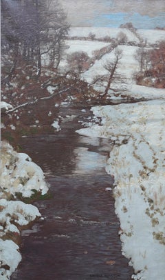 Paisaje invernal con arroyo - Pintura al óleo de arte eduardiano escocés