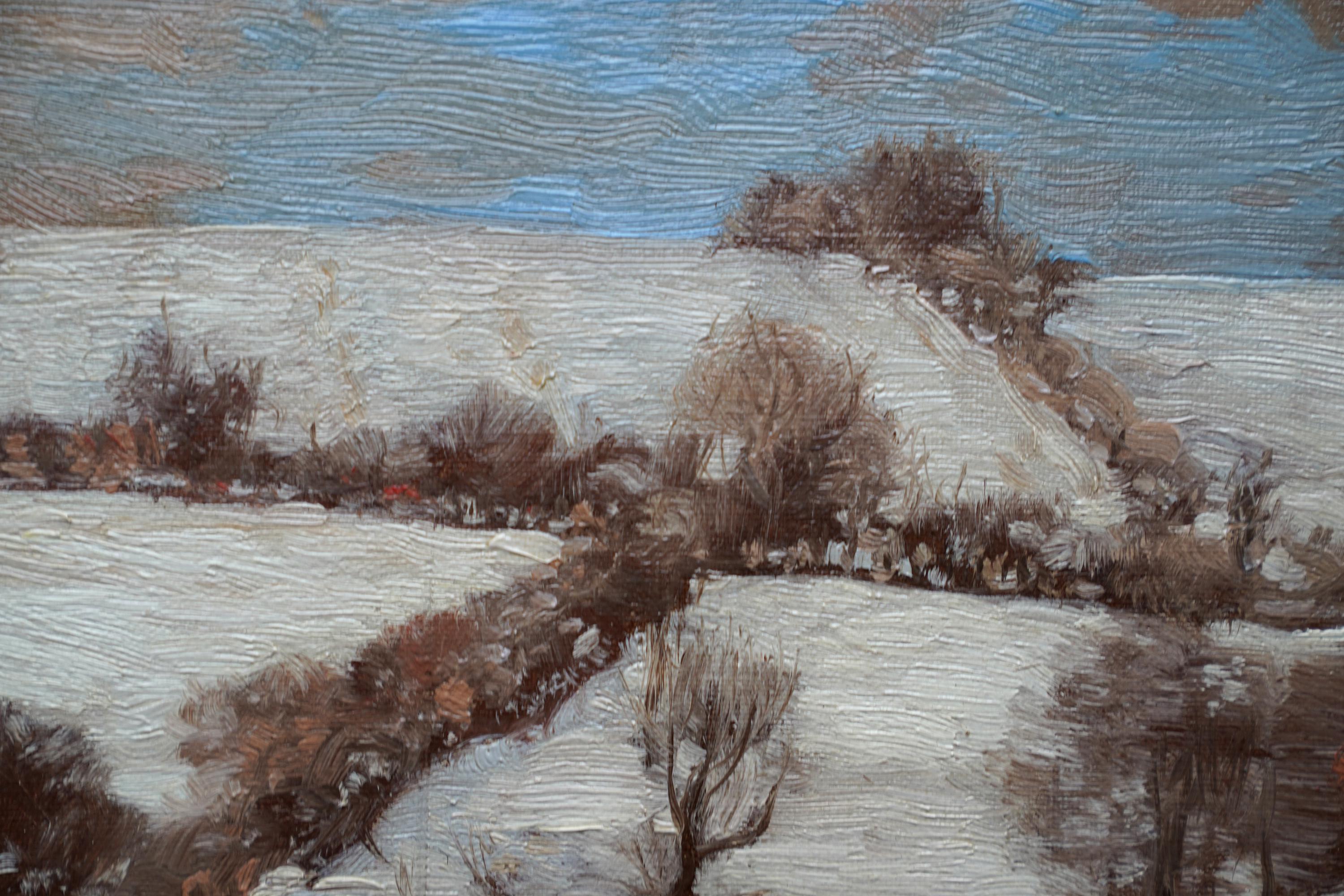 Paisaje invernal con arroyo - Pintura al óleo de arte eduardiano escocés en venta 1