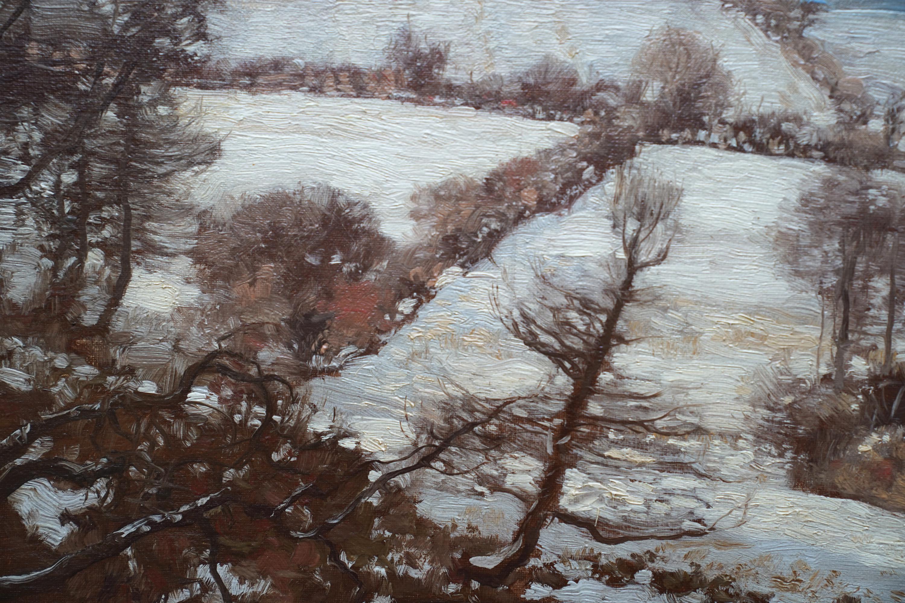 Paisaje invernal con arroyo - Pintura al óleo de arte eduardiano escocés en venta 2