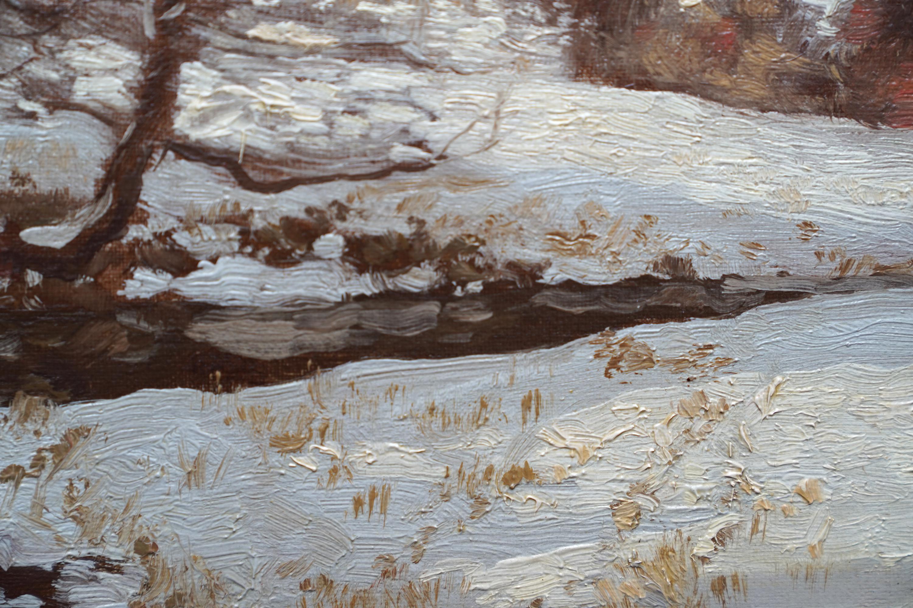 Paisaje invernal con arroyo - Pintura al óleo de arte eduardiano escocés en venta 3