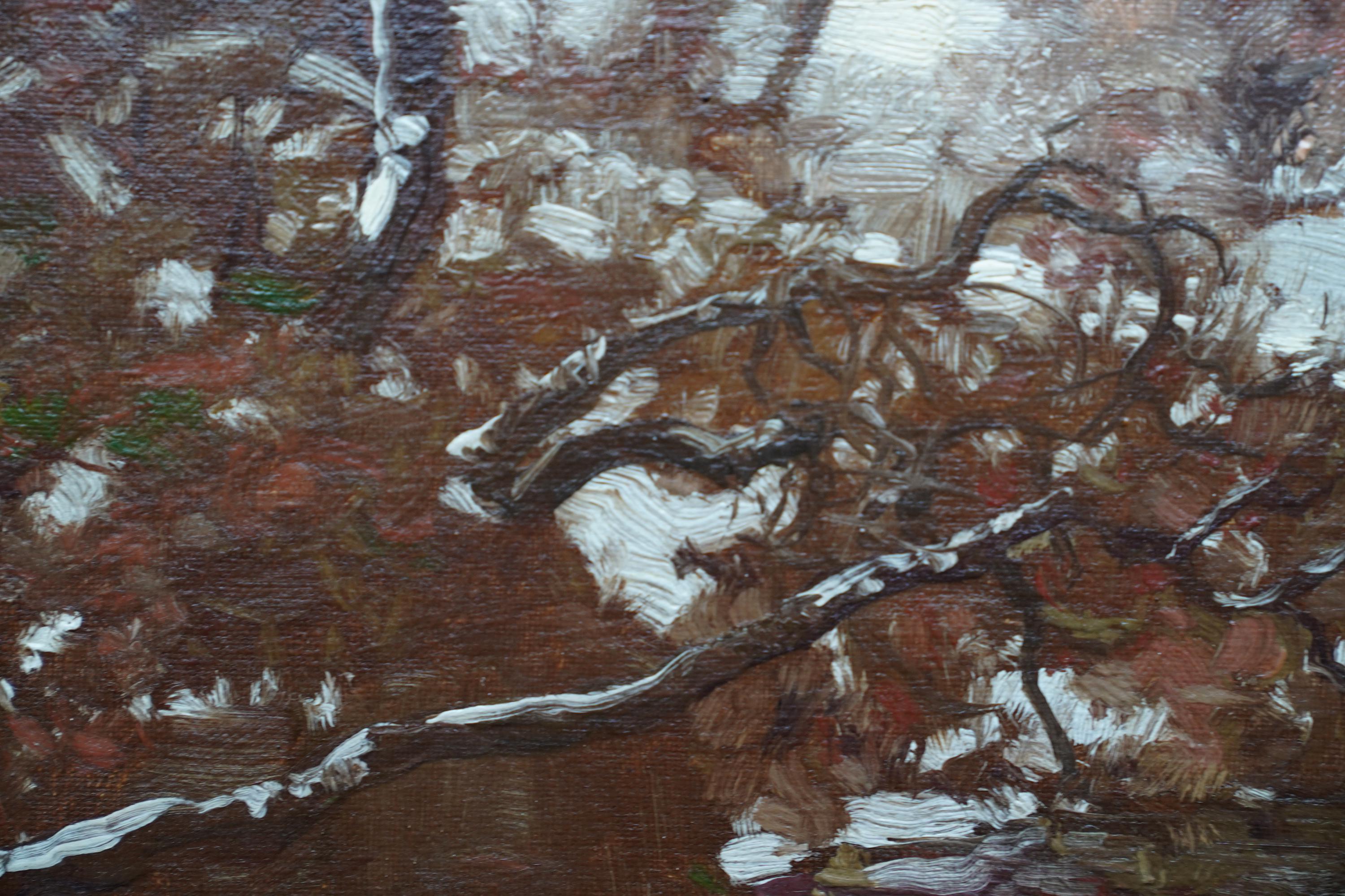Paisaje invernal con arroyo - Pintura al óleo de arte eduardiano escocés en venta 4