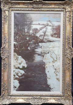 Winter Landscape with Stream - Scottish Edwardian art oil painting