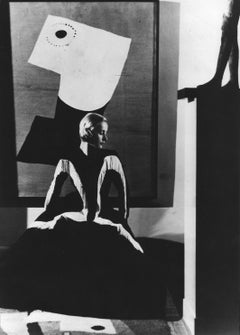 Art in Fashion: Model in Balenciaga in front of painting by Miró