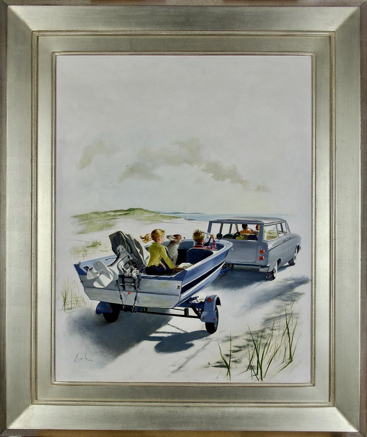 Portada original de la revista The Saturday Evening Post, publicada del 14 al 21 de julio de 1962

Esta portada del Post de 1962, obra de George Hughes, evoca el espíritu despreocupado de los viajes de verano por carretera. Aunque las normas de