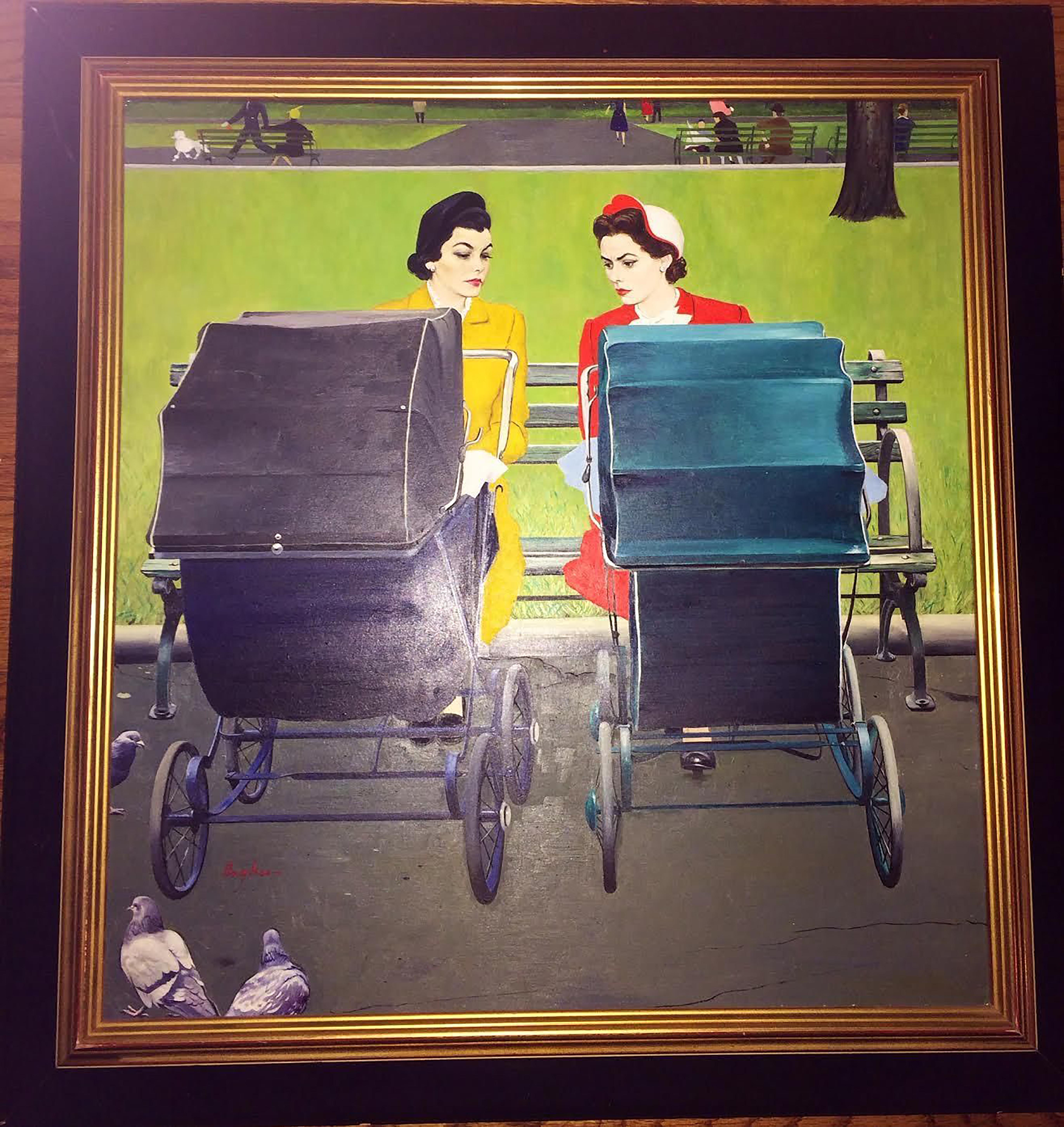 Two Women with Baby Carriages  - Painting by George Hughes