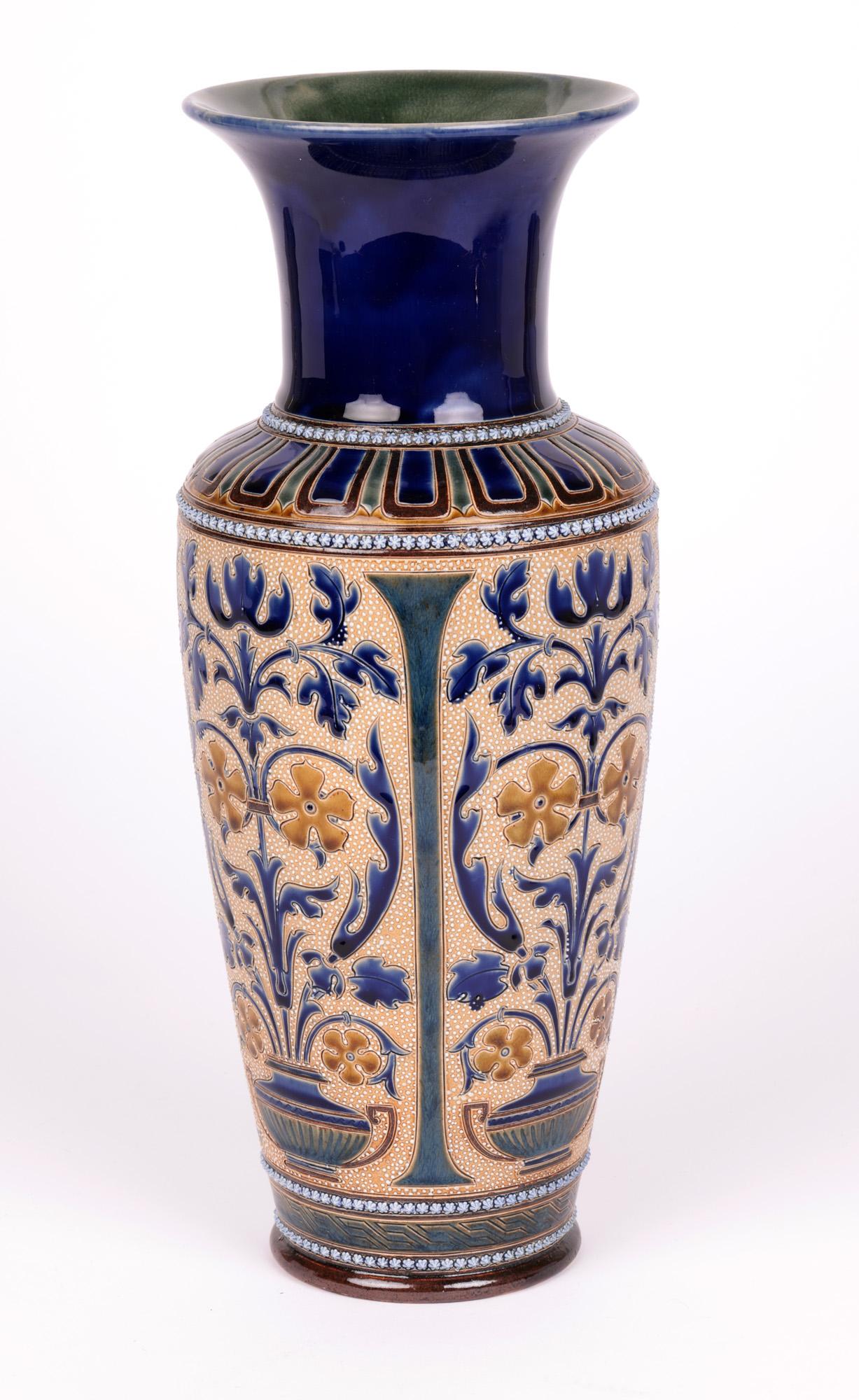 George Hugo Tabor Doulton Lambeth Aesthetic Movement Large Art Pottery Vase For Sale 2
