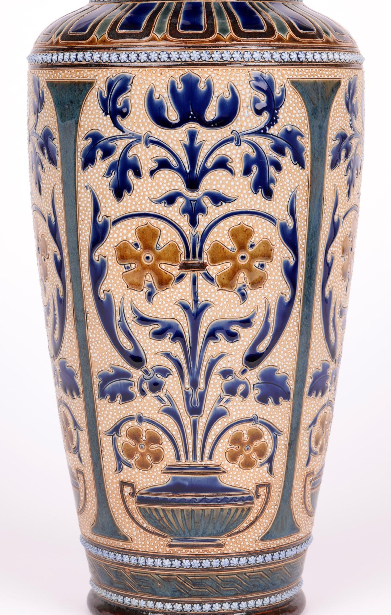George Hugo Tabor Doulton Lambeth Aesthetic Movement Large Art Pottery Vase For Sale 4