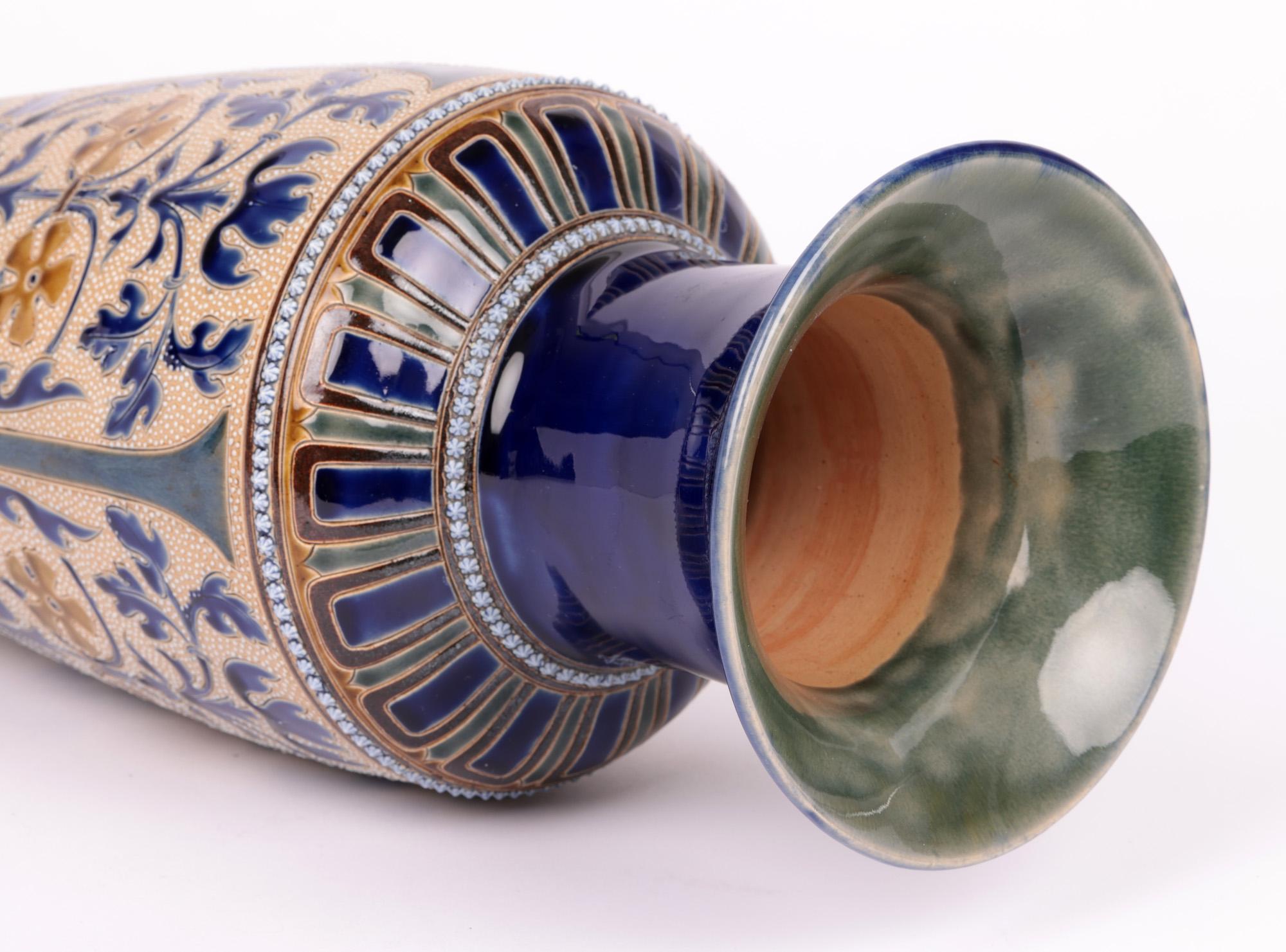 George Hugo Tabor Doulton Lambeth Aesthetic Movement Large Art Pottery Vase For Sale 5
