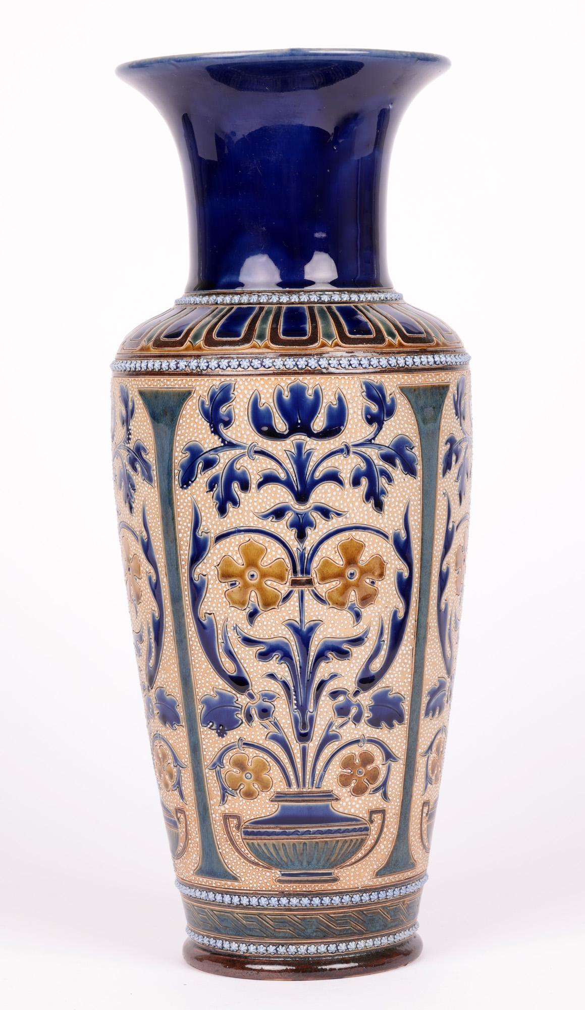 George Hugo Tabor Doulton Lambeth Aesthetic Movement Large Art Pottery Vase For Sale 6