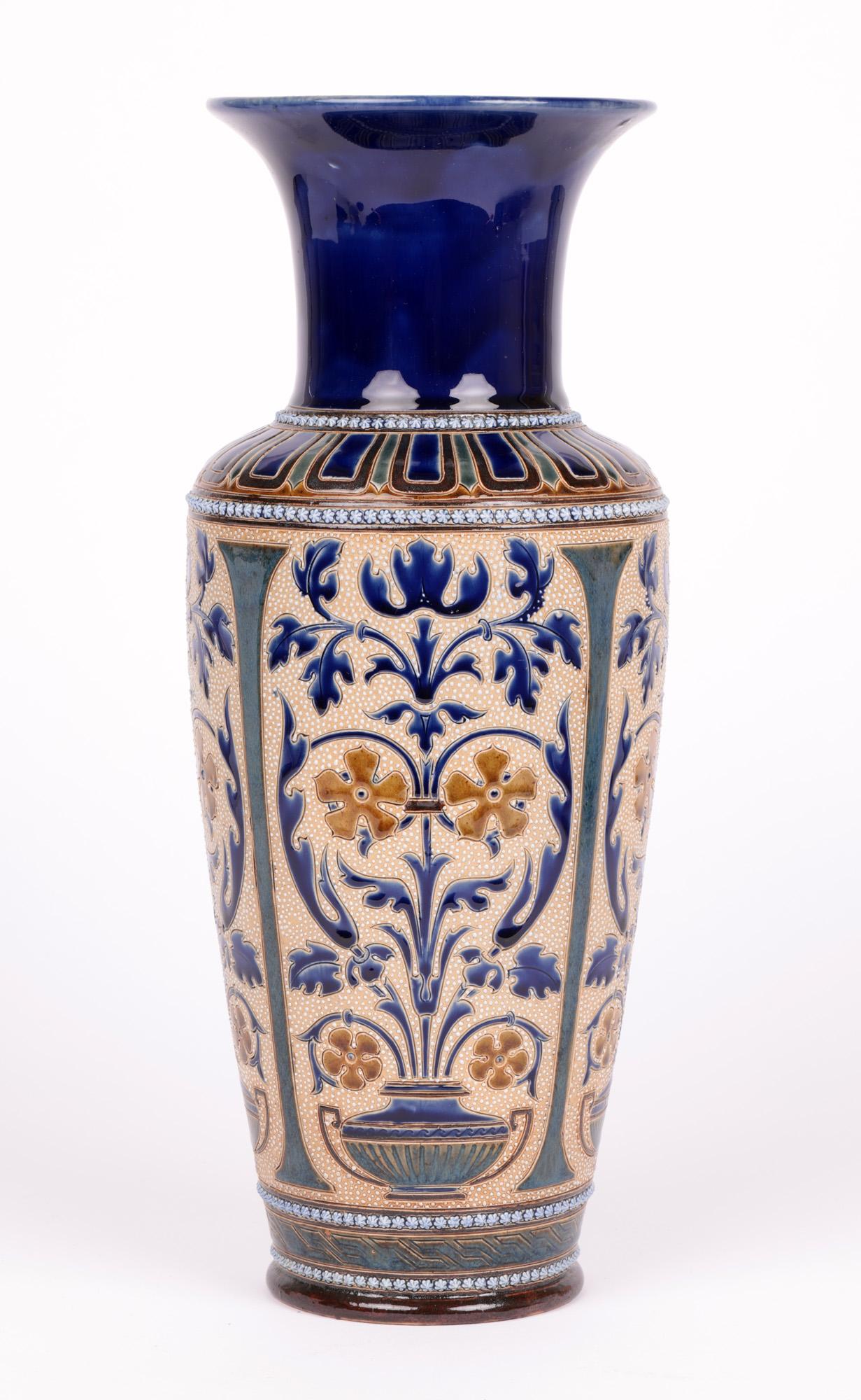 George Hugo Tabor Doulton Lambeth Aesthetic Movement Large Art Pottery Vase For Sale 9