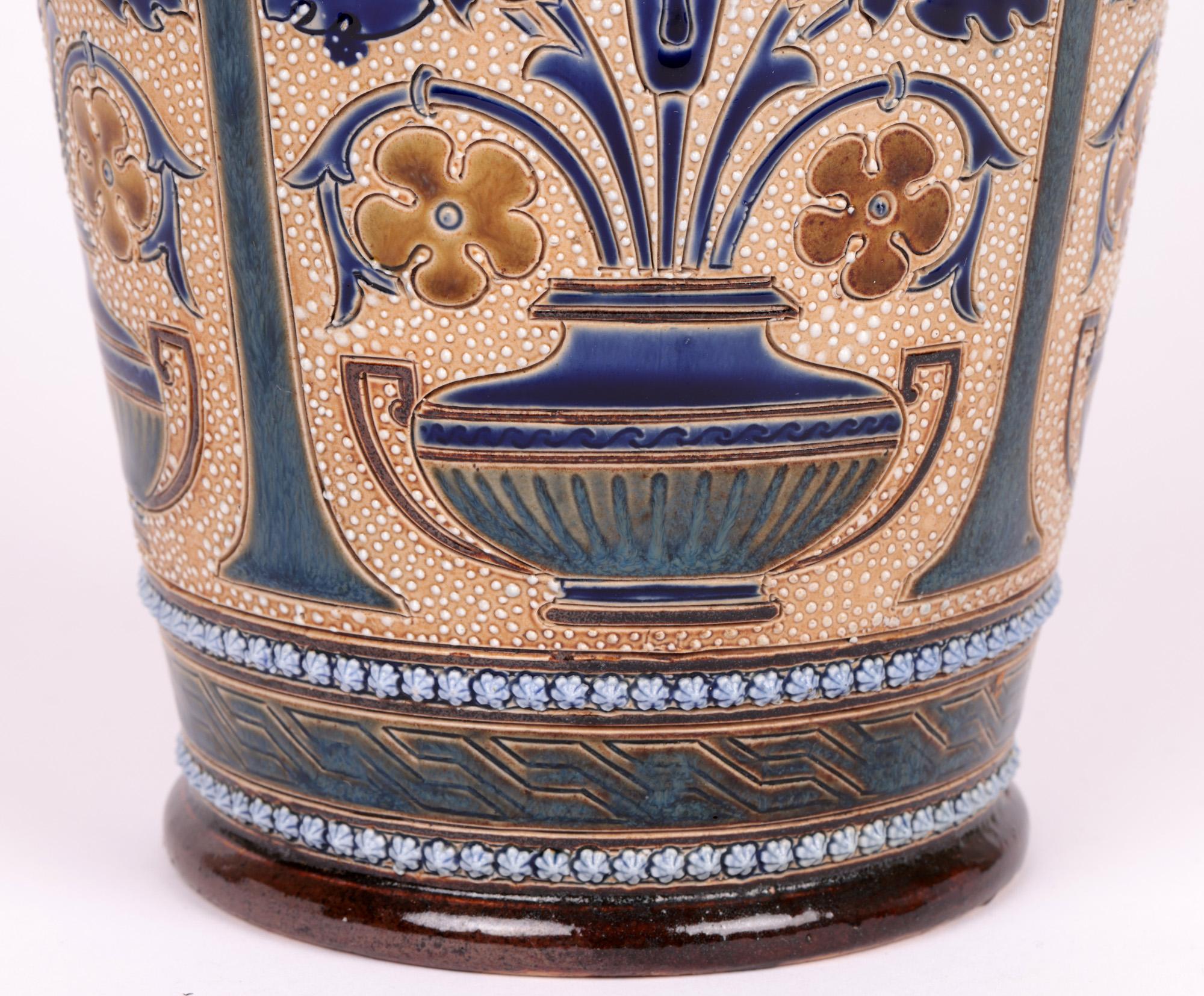 English George Hugo Tabor Doulton Lambeth Aesthetic Movement Large Art Pottery Vase For Sale