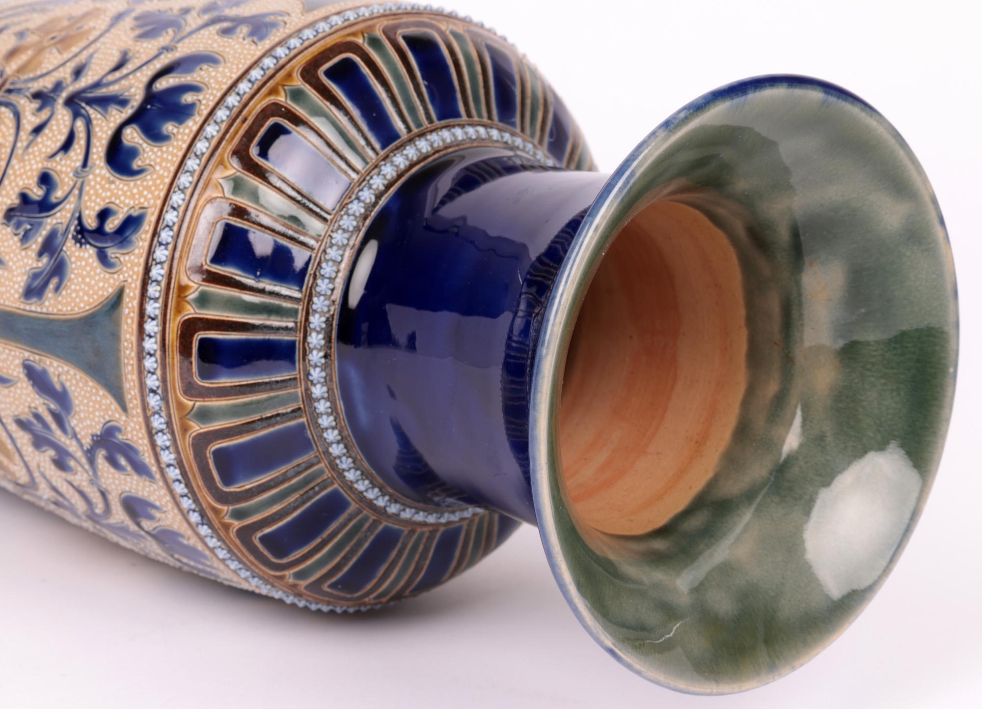 Stoneware George Hugo Tabor Doulton Lambeth Aesthetic Movement Large Art Pottery Vase For Sale