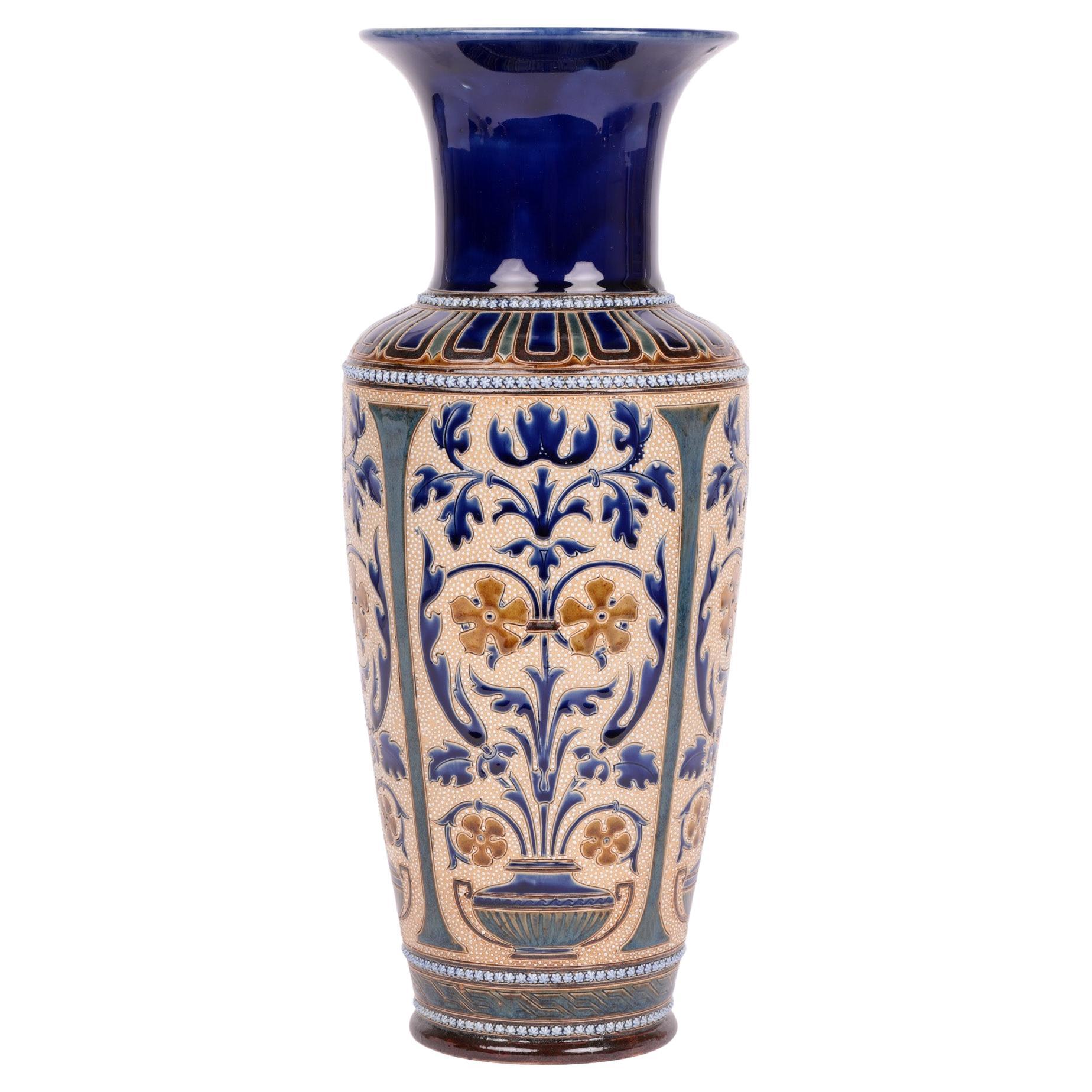 George Hugo Tabor Doulton Lambeth Aesthetic Movement Large Art Pottery Vase