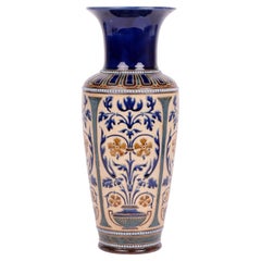 Antique George Hugo Tabor Doulton Lambeth Aesthetic Movement Large Art Pottery Vase