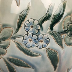 George Hugo Tabor Rare Pair Doulton Lambeth Foliate Vases