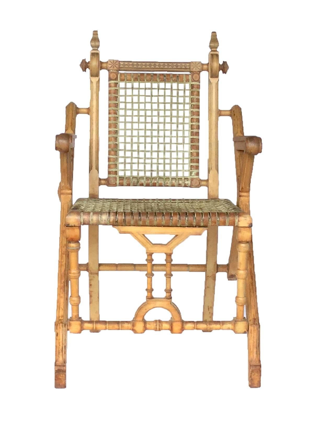 George Hunzinger (1835-98), Victorian-era inventor (he held 21 patents) created this unusual Aesthetic Movement side chair, very forward looking, for its transparency and structural rigor, offering an early glimmer of modernism’s emphasis on