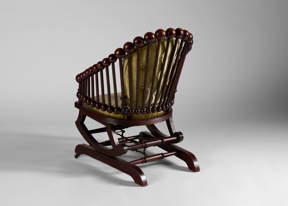 Tappezzeria George Hunzinger, Sedia a dondolo con piattaforma Lollipop, Stati Uniti, circa 1880 in vendita