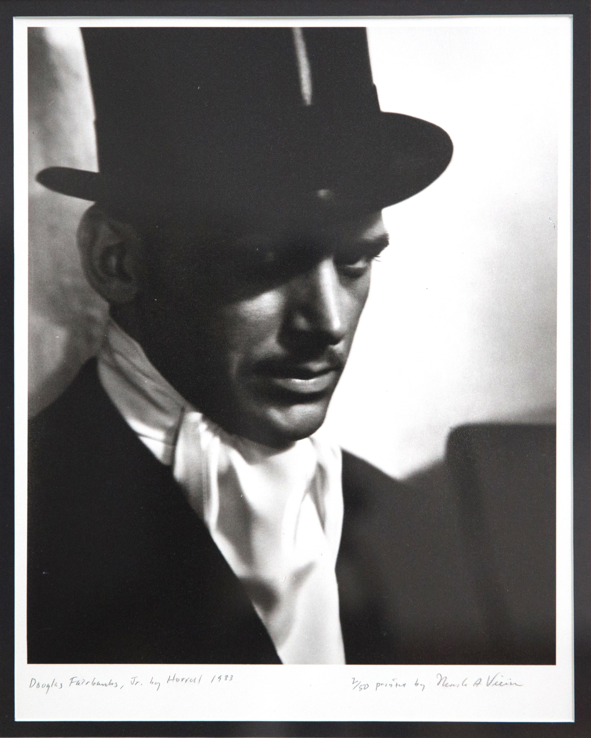 Offered is a striking, signed vintage silver print photograph in the Art Deco style of Hollywood Actor Douglas Fairbanks, Jr. Hurrell worked for MGM and Warner Brothers. In the 1930s and opened his own studio on Sunset Boulevard. He photographed