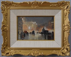 19th Century moonlight townscape oil painting of Piccadilly Circus 