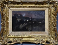 George Hyde Pownall - Antique Nocturnal London Bridge Cityscape River Oil Painting George Hyde Pownall Antique Nocturnal London Bridge Cityscape River Oil Painting George Hyde Pownall