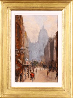 Fleet Street - Impressionist Oil, Figures in Cityscape by George Hyde Pownall