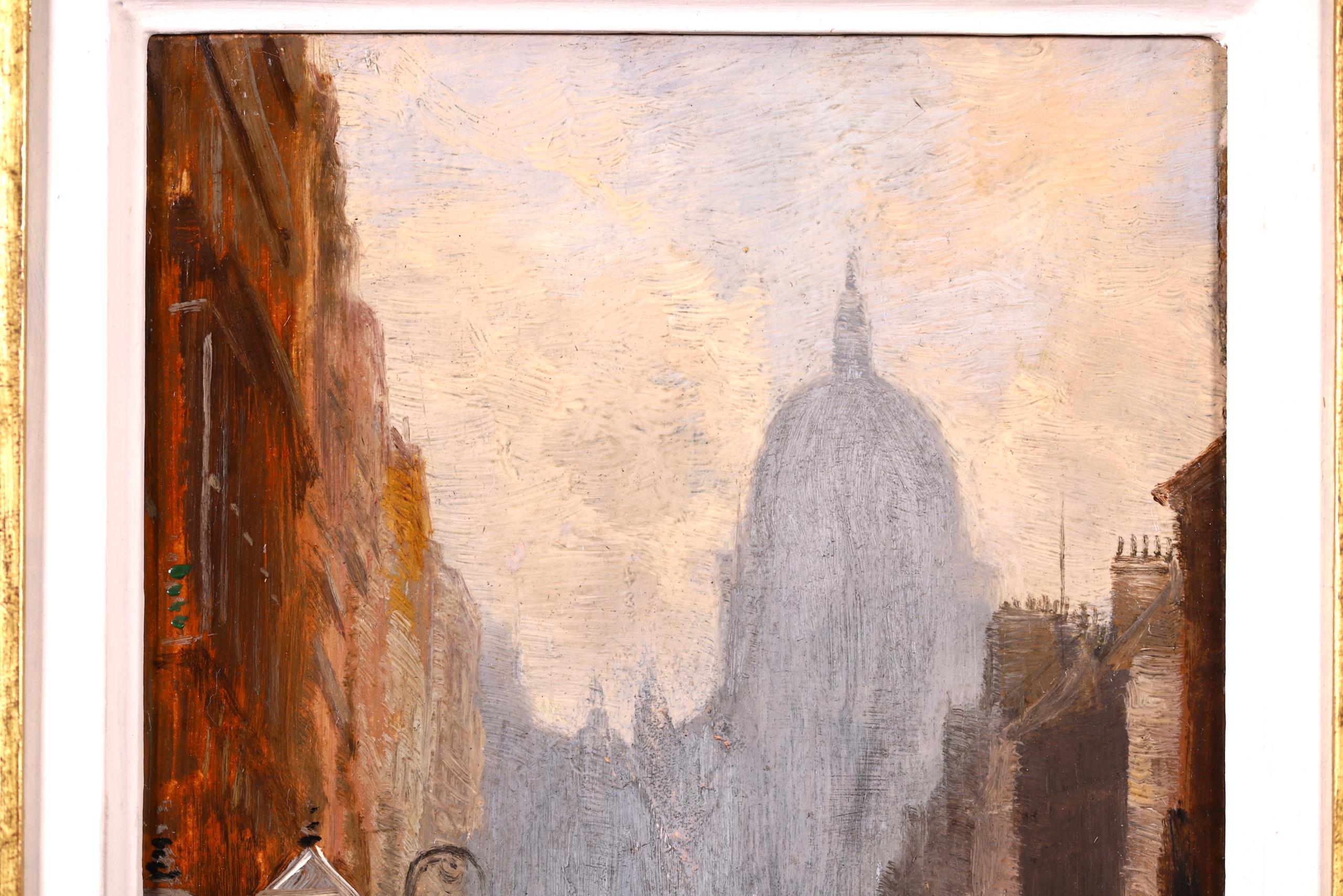 Fleet Street - Impressionist Oil, Figures in Cityscape by George Hyde Pownall 1