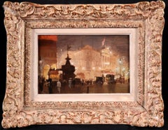 Piccadilly Circus - Impressionist Oil, Cityscape at Night by George Hyde Pownall