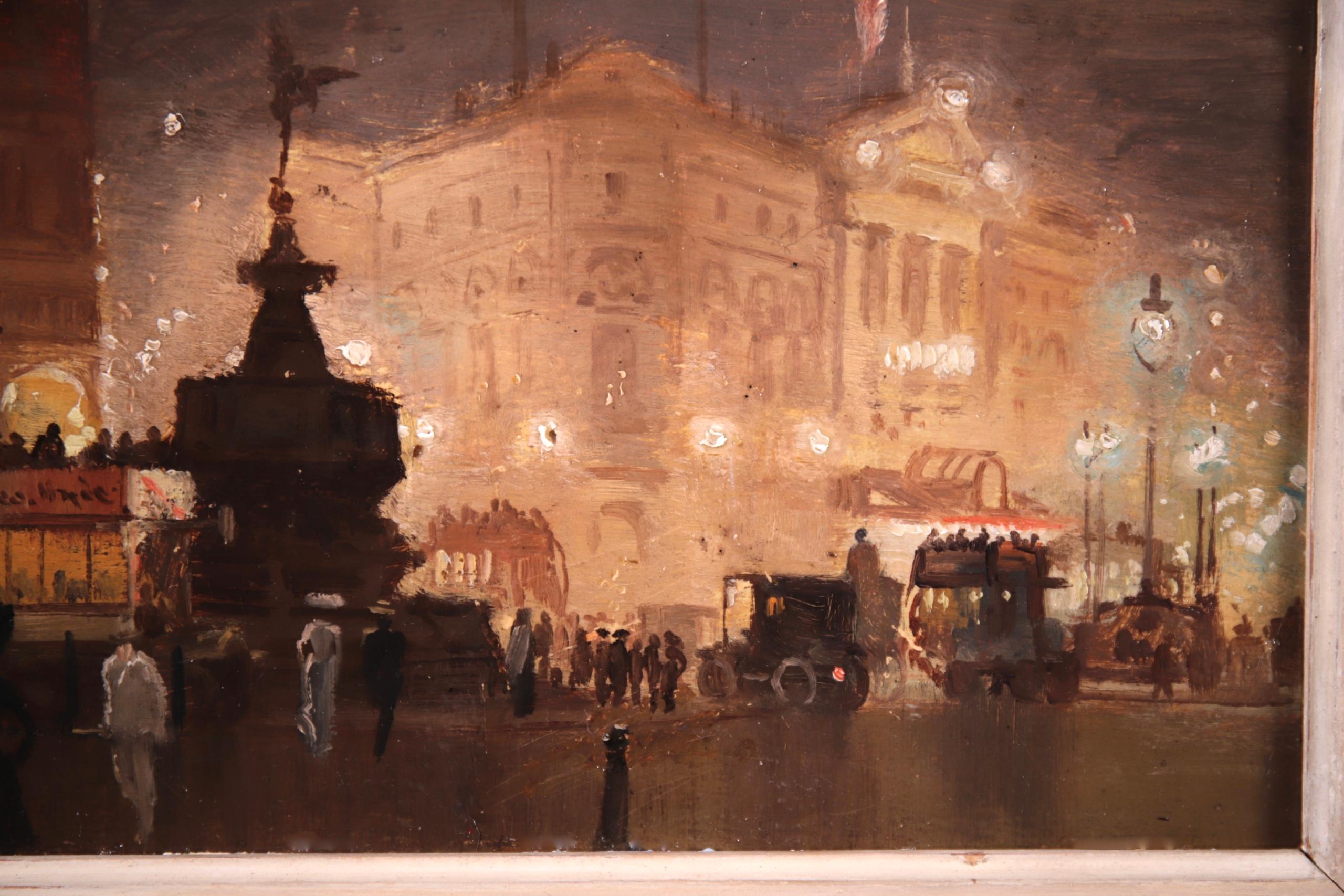 Piccadilly Circus - Impressionist Oil, Cityscape at Night by George Hyde Pownall 2